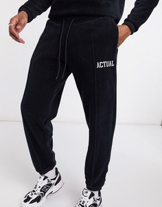 Зауженные флисовые джоггеры от комплекта с вышитым логотипом "Actual" ASOS DESIGN-Черный