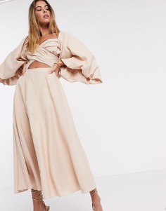 Платье миди с добавлением льна ASOS EDITION-Светло-бежевый