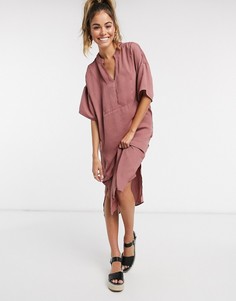 Розовое платье миди с V-образным вырезом Vero Moda-Розовый