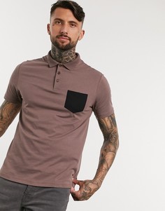 Коричневая футболка-поло с контрастным карманом ASOS DESIGN-Коричневый