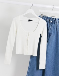 Кардиган в рубчик на пуговицах ASOS DESIGN-Кремовый