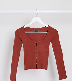 Топ в рубчик на пуговицах ASOS DESIGN Petite-Светло-бежевый