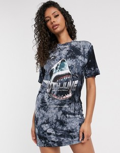Платье-футболка в стиле oversized с логотипом-акулой Sixth June-Черный