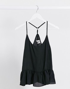Черный топ на бретелях с баской ASOS DESIGN-Бесцветный