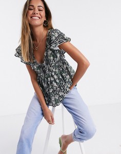 Топ с расклешенными рукавами и принтом ASOS DESIGN-Мульти