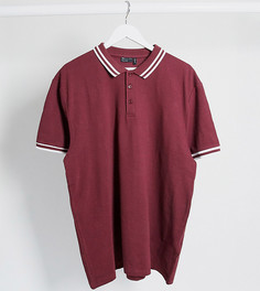 Бордовая футболка-поло из пике с окантовкой ASOS DESIGN Plus-Красный