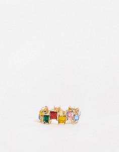 Серебристое кольцо с квадратными цветными камнями ASOS DESIGN-Золотой