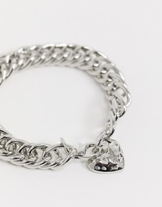 Серебристый массивный браслет-цепочка с подвеской в виде сердца ASOS DESIGN-Серебряный