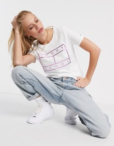 Белая футболка с логотипом-флагом металлик Tommy Jeans-Белый