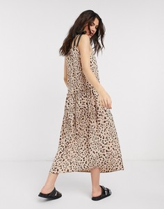 Платье миди с заниженной талией и звериным принтом Topshop-Коричневый