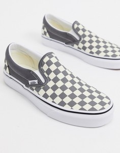 Серо-белые кеды-слипоны в шахматную клетку Vans Ua Classic-Белый