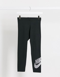 Черные леггинсы с серебристым логотипом Nike-Черный