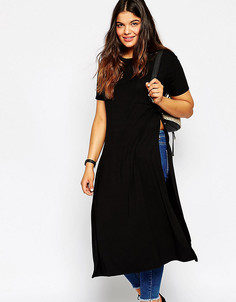 Длинная футболка с разрезами по бокам ASOS CURVE-Черный