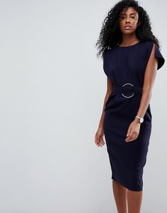 Платье миди с разрезом на рукавах ASOS-Темно-синий