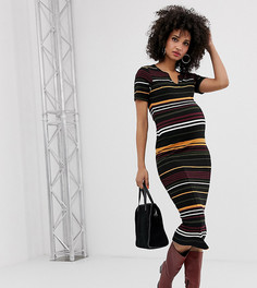 Облегающее платье в рубчик с полосками и V-образным вырезом ASOS DESIGN Maternity-Мульти
