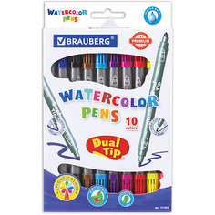 Фломастеры двусторонние Brauberg Premium, 10 цветов
