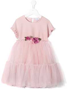 Monnalisa платье из тюля с цветочной аппликацией