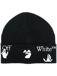 Off-White шапка бини вязки интарсия с логотипом