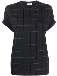 Brunello Cucinelli клетчатый топ с короткими рукавами