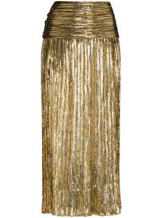 Saint Laurent плиссированная юбка миди с эффектом металлик