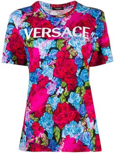 Versace rose-print slim-fit T-shirt