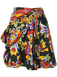 Carolina Herrera мини-юбка с драпировкой и цветочным принтом