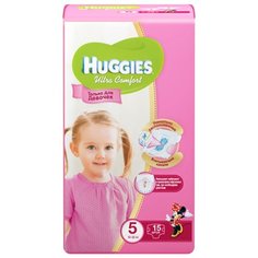 Huggies подгузники Ultra Comfort для девочек 5 (12-22 кг) 15 шт.