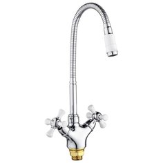 Смеситель для кухни (мойки) Ростовская Мануфактура Сантехники SL92-279F двухрычажный хром/белый