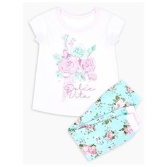 Пижама Веселый Малыш размер 92, белый/мятный/розовый