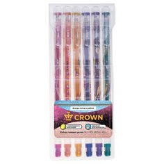 CROWN Набор гелевых ручек Glitter Metal Jell, 6 цветов, с блестками, 1,0 мм