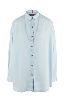 Голубая джинсовая рубашка с цепочкой на шею Replay
