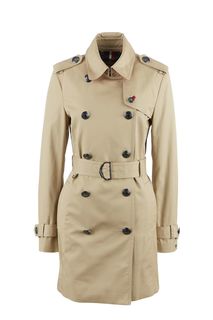Двубортный тренчкот из хлопка бежевого цвета Tommy Hilfiger