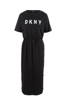 Черное платье-футболка с логотипом бренда Dkny