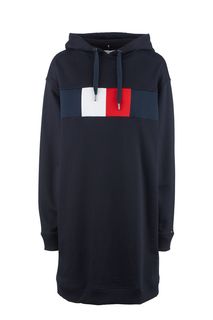 Синее хлопковое платье-толстовка с капюшоном Tommy Hilfiger