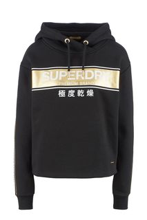 Черная толстовка с блестящим принтом Superdry