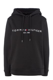 Хлопковая толстовка черного цвета с вышивкой Tommy Hilfiger