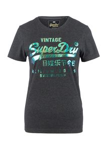 Серая футболка с блестящим принтом Superdry