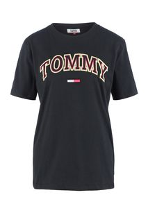 Черная хлопковая футболка с короткими рукавами Tommy Jeans