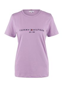 Стреневая хлопковая футболка с вышивкой Tommy Hilfiger