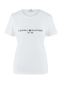 Белая хлопковая футболка с вышивкой Tommy Hilfiger