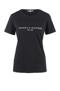 Черная хлопковая футболка с вышивкой Tommy Hilfiger