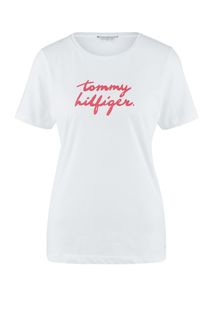 Белая хлопковая футболка с принтом Tommy Hilfiger