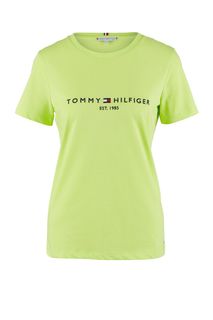 Желтая хлопковая футболка с вышивкой Tommy Hilfiger
