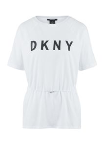 Белая футболка с монограммой бренда Dkny