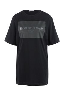 Черная футболка из хлопка с принтом Replay
