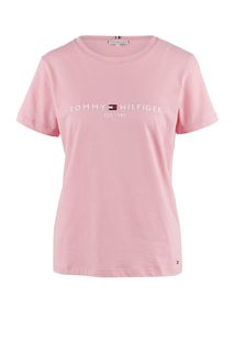 Розовая хлопковая футболка с вышивкой Tommy Hilfiger