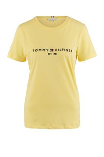 Желтая хлопковая футболка с вышивкой Tommy Hilfiger