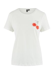 Белая хлопковая футболка с короткими рукавами Vero Moda