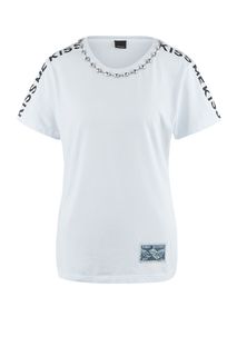 Белая хлопковая футболка с отделкой камнями Pinko
