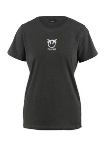 Футболка из хлопка с вышитым логотипом бренда Pinko